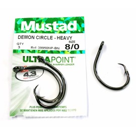 1 Packet of Mustad 39950NP-BN Size 8/0 Demon Perfect Circle Fishing Hooks-Qty:3