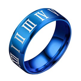 PAURO Unisex Stainless Steel Jewelry 8MM Classic Roman Numerals Couple Ring Wedding Band Blue Size 8