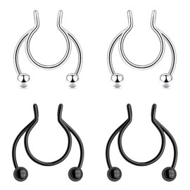 LuLiyLdJ 4er-Pack Fake-Nasenringe, Fake-Nasen-Septum-Ringe, Septum-Nasenringe aus Edelstahl, nicht durchdringend, Pince-Nasenringe, Körperpiercing-Schmuck