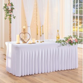 gogoparti White 6FT Spandex Tablecloth, 1 Pack Table Cover for 6 Foot Rectangle Tables, Wrinkle Free Stretchy Fitted Table Skirts for Parties Wedding Birthday Baby Shower