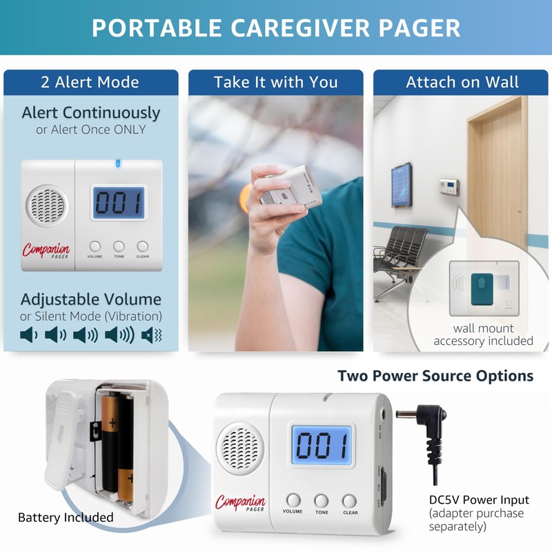 SYNLETT Nurse Caregiver LCD Pager, Stand Alone Companion LCD Pager
