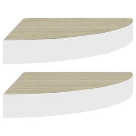 2pcs Wall & Display Corner Shelves 13.7"x13.7"x1.4" Oak and White MDF 1pcs Eachcolor: White Color
