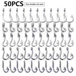 BronaGrand Fish Hooks Charms, 50pcs Antique Silver Fishhook Pendants Charm Fish Hook Bead Charms for DIY Bracelet Necklace Keychains Jewelry Crafts Making Supplies, 5 Styles