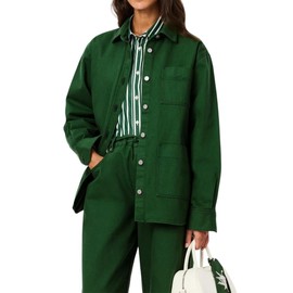 Lacoste Women's Relaxed Fit Denim Overshirt, Green, 10