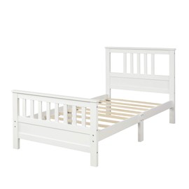 LUMISOL Wood Platform Bed with Headboard and Footboard, Twin Size Bed Frame (White)