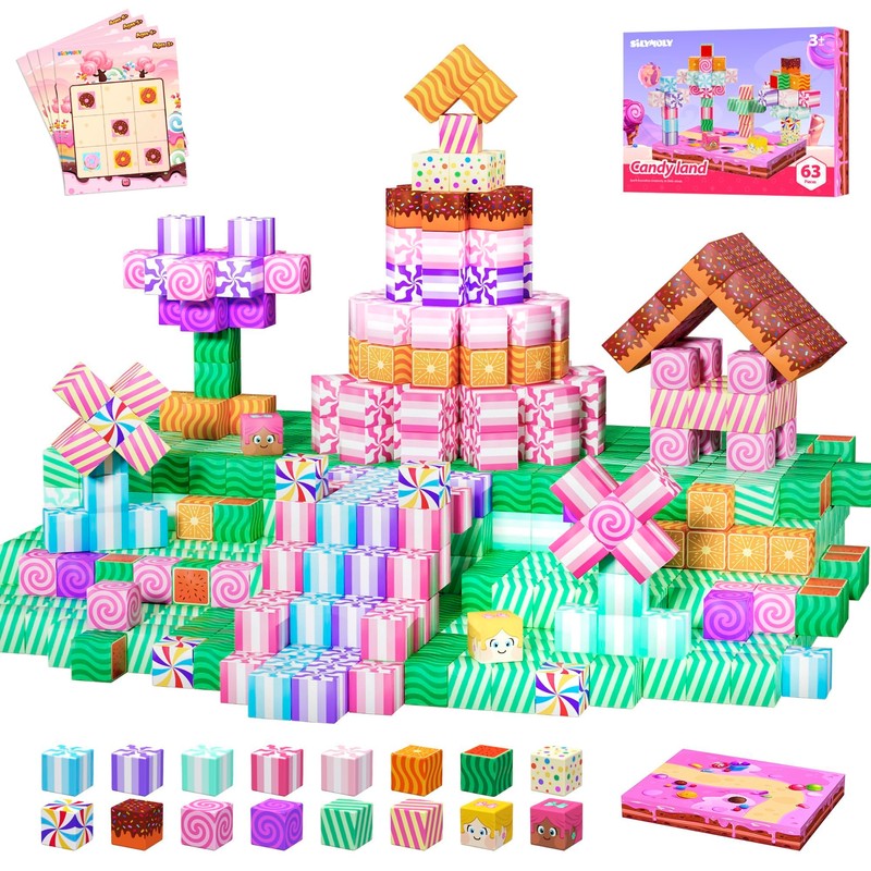 SILYMOLY Magnetic Blocks Candy Land Edition, Magnetic Tiles Building Blocks