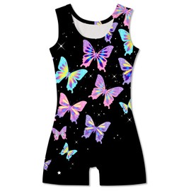 ACOCOPY Leotards for Girls Butterfly Printed Gymnastics Bodysuit Quick Dry Stretchy Biketards Unitard