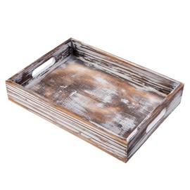 ExoLiry Rustic Whitewashed Wood Food Serving Tray Cutout Carrying Handles Breakfast in Bed Coffee Platter Table Wine Brown Rectangular Nesting Crate Desktop Document Holder Office Home Kitchen