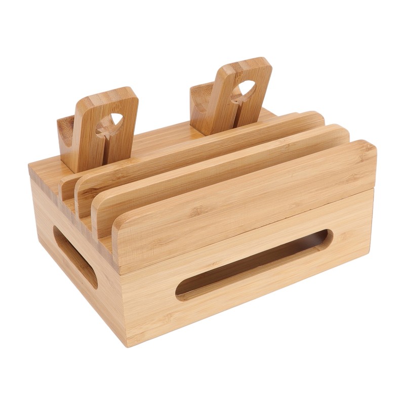 Bamboo Charging Station Multifunction 5 Ports Charging Station Rack for