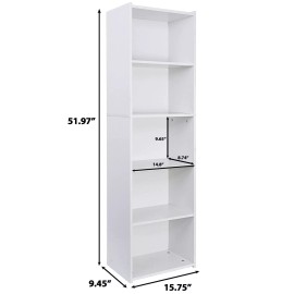 SEGAWE Bookshelf 5-Shelf Reversible Open Bookcase Freestanding for Living Room White