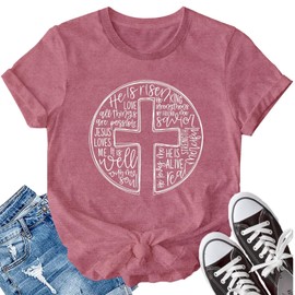 LBP Womens Christian Shirt He is Risen Shirt Faith-Based Tees Christian Gifts Pink