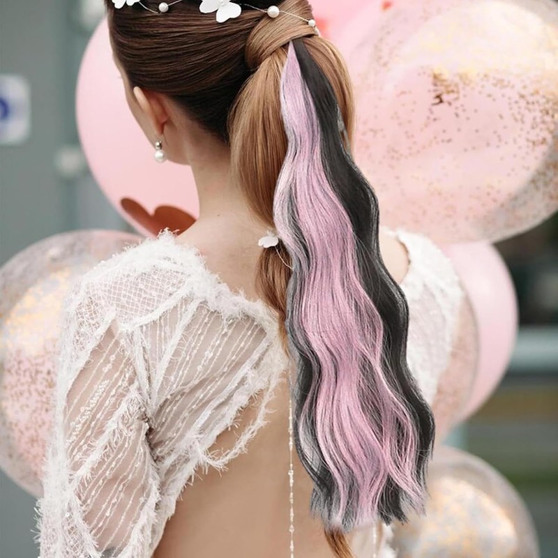 ポニーテールウィッグ 2個セット さくらパウダー ヘアエクステンション ふわふわの巻き毛 ロング ドーパミン 取り付け簡単 サラサラカラーエクステ グラデーション