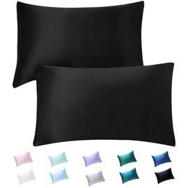 HandSun Satin Pillowcase for Hair and Skin, 2 Pack Satin Pillowcase with Envelope Closure, Queen Size (20x30 Inches) Black