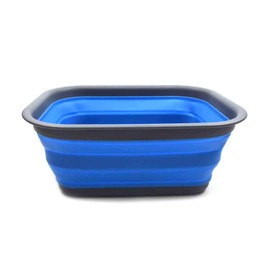 SAMMART 15 L (3.96 Gallon) Collapsible Tub - Portable Outdoor Picnic Basket/Crater - Foldable Washing Tub - Space Saving Storage Container (Grey/Blue)