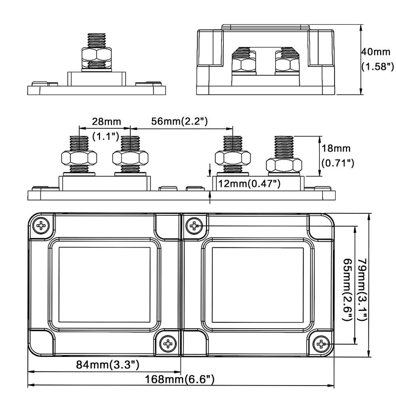 jamgoer 600A Bus Bar 12V Waterproof Power Distribution Block Heavy