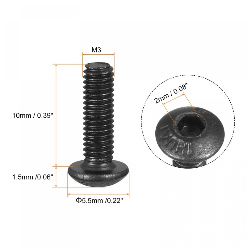 uxcell M3x10mm Hex Socket Button Head Cap Bolts Screws Alloy