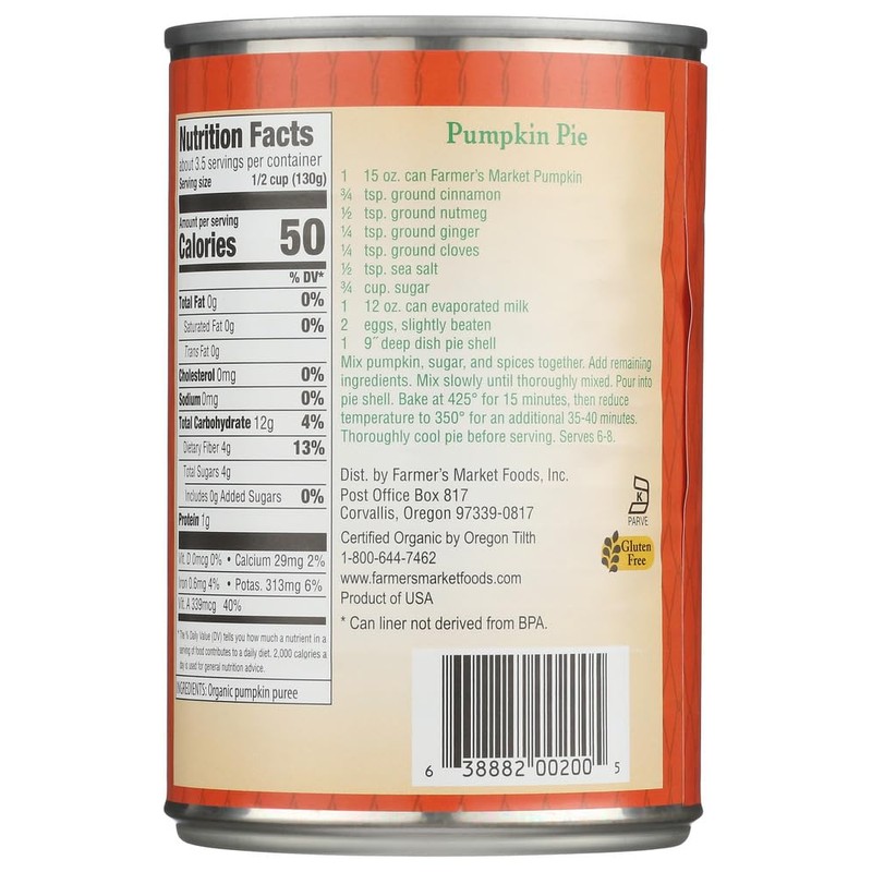 Farmer's Market Organic Canned Pumpkin -- 15 oz - 2