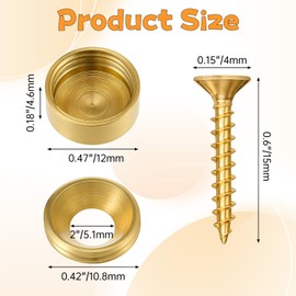 16 Pcs Retro Pure Brass Decorative Screw with Caps, 12 mm (1/2") Retro Mirror Decorative Screw Cap Covers Upholstery Tacks Self Tapping Screws Mirror Fixing Screws Covers for Furniture Fixing