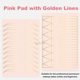 5pieces Thickness Microblading Silicone Eyebrows Practice Skin Double Sides Pre-printed Permanent Makeup Latex Brows Skin (White Pad+Golden Line)