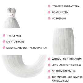 Leeven White Braiding Hair Pre Stretched 2 Packs Ombre Jumbo Braiding Hair Extensions 26 Inch High Temperature Synthetic Fiber Hair Extension for Box Braids Crochet(White#)