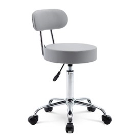 Artechworks Adjustable Rolling Swivel Massage Stool for Salon Spa Tattoo Facial Medical Office Stool Chairs with Backrest Wheels and Metal Plate Frame Grey(1 Pcs)