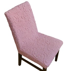 Lawalon Elastic Dining Chair Covers, Stretch Jacquard Chair Slip Covers, Woven Embossed Floral Fabric Chair Covers, Removable Washable Chair Covers for Armless Kitchen Chairs (Pink, 2 PCS)