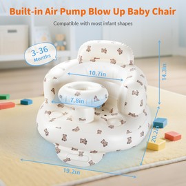Hvygss Inflatable Baby Seat with Tray, Comfortable Sit Me Up Floor Seat for Baby Learning to Sit, Portable Built in Air Pump Blow Up Baby Chair，Sitting Support Infant Chair for 3 Months Up (Bear Cub)
