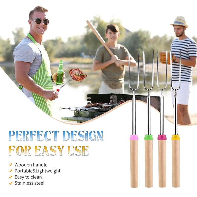 4 Pack Marshmallow Toasting Forks – Extendable Stainless Steel Roasting