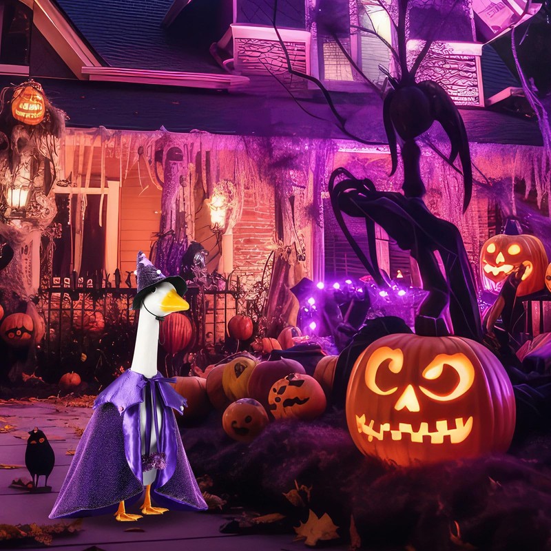 Sunnymove Halloween Witch Porch Goose Outfit with Glitter Witch Hat