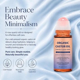 Organic Castor Oil Rose Quartz Roller Ball，Cold Pressed Oil1.7 Fl | 100% organic cold-pressed, hexane-free castor oil roll-on for hair, lashes, brows,