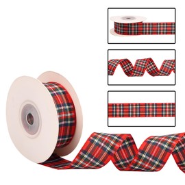 MFUOE 10 Yards Christmas Tartan Ribbon Red Plaid Ribbon Double Sided Satin Ribbon for Christmas DIY Crafts Gift Wrapping Christmas Wreaths Home Decorations,3.8cm Wide