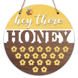 Wooden Welcome Sign For Front Door, Sunflower Bumble Bee Hey There Honey Decor Sign, Rustic Outdoor Hanging Signs For Housewarming Gifts, Honey Bee Decor For Farmhouse Front Porch Garden Yard -04