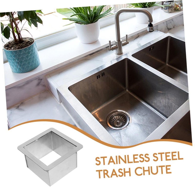 OFFSCH Stainless Steel Drop in Trash Chute Square Countertop Waste