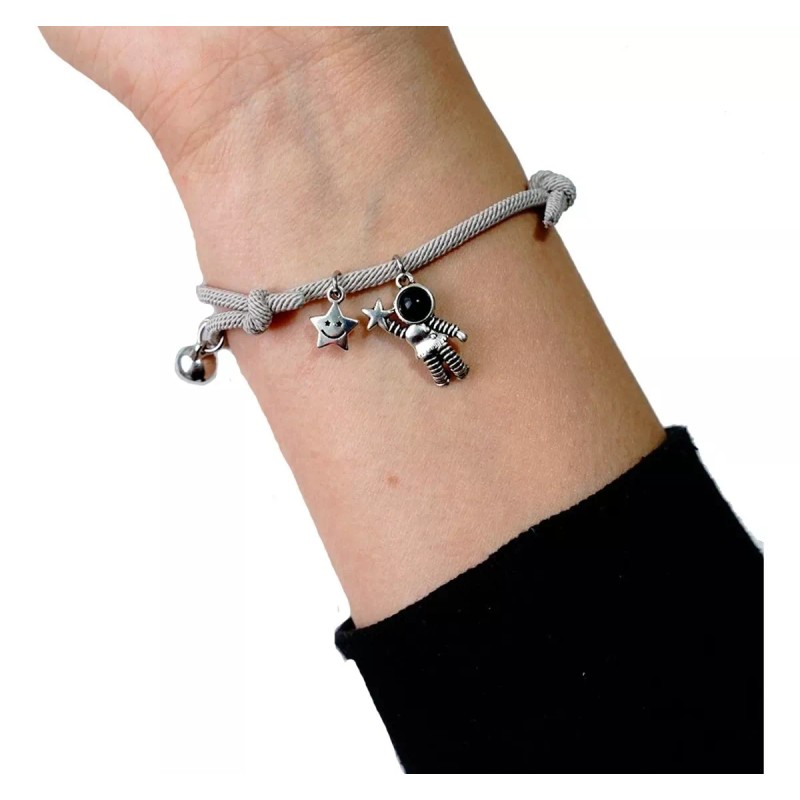 Veraly Set 2 Pulseras Y 2 Collares Pareja Astronauta Acero