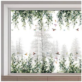 GORGECRAFT 116 x 30 cm Large Window Stickers for Hanging Vines Window Sticker Green Leaves Window Sticker Spring Bird Flowers Window Sticker Reusable Sliding Doors Glass Room Decor