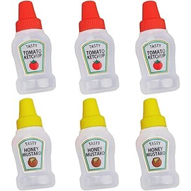 Mini Condiment Squeeze Bottle Honey Squeezable Jar Ketchup Sauce Containers Plastic Portable Lunch Box Dressing Dispensers to Go with Screw Cap (6 Pack) 25 ml