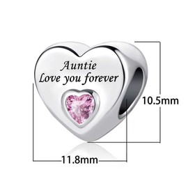 KunBead Jewelry Auntie Best Aunt Heart Love You Forever Pink Crystal Bead Charms for Bracelets Gift from Niece