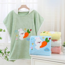 Children's Hooded Beach Robe & Baby Bath Towel - Thick, Soft, Quick-Drying Cloak Style Rabbit Cloak Yellow + 70x140cm 4ea