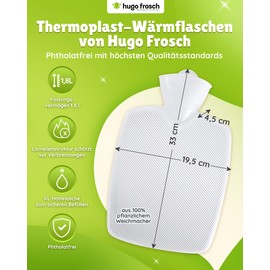 Hugo Frosch Plant Hot Water Bottle 1.8 L - Made in Germany - with Cuddly Knitted Cover Sand Colours Made of Organic Cotton - Large, Leak-proof Bed Bottle - with Washable Cover