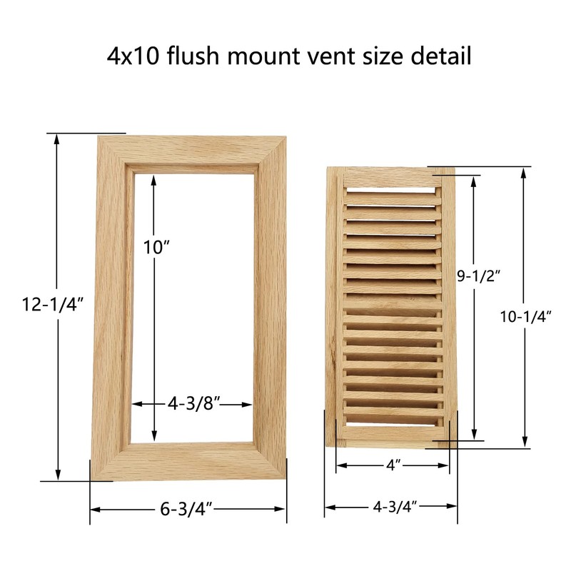 Homewell White Oak Wood Floor Register, Flush Mount Vent with