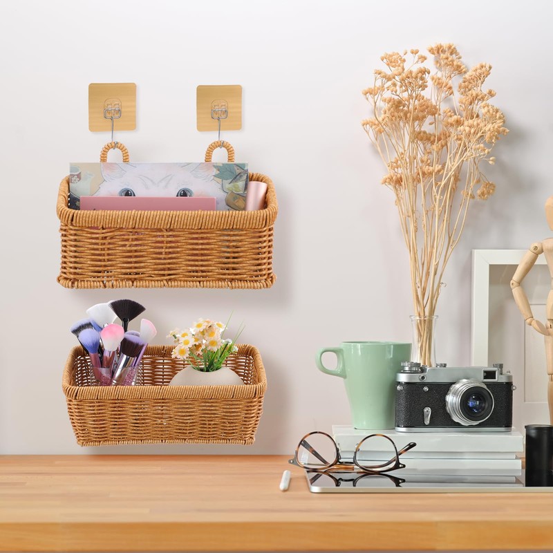 2 Pcs Woven Hanging Wall Baskets for Storage Boho Style