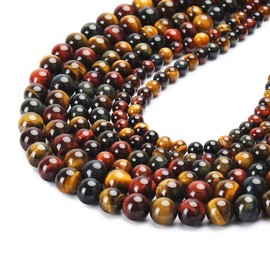 Cuentas Naturales de Ojo de Tigre Tricolor, Cuentas de Piedra Preciosa Redondas Sueltas de Grado AAA 10MM 40 Piezas, Lote a Granel de Cuentas de Piedras Semipreciosas para Hacer Joyas