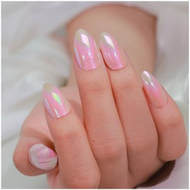 GALSPRO Medium Press on Nails - Set of 24 Fake Nails with Designs in 12 Different Sizes for Perfect Fit, Cute False Nails Kit for Women with 0.07oz Nail Glue (PURECOZY OVAL SHAPE, Medium)