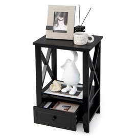 LOKO X-Design Nightstand, Modern Bedside Table with Open Storage Shelf & Drawer, Minimalist End Table, 2-Tier Side Table for Bedroom, Small Spaces, Easy Assembly, 16 x 12 x 24 inches (1, Black)