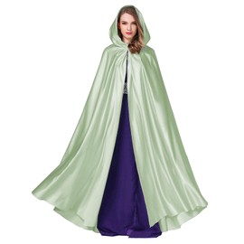 BEAUTELICATE Women's Wedding Hooded Cape Bridal Cloak Poncho Full Length Sage Green