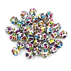 36pcs Leopard Silicone Beads Craft 12mm 15mm 19mm Round Loose Spacer Beads Bulk for DIY Keychain Pens Bracelet Making (Colorful Leopard, 15mm)