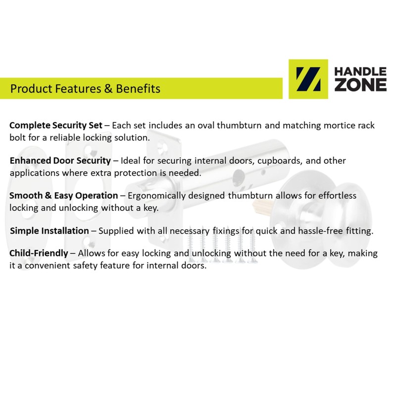 HANDLEZONE® 2 Pack Mortice Security Door Bolts, 60mm Silver Rack