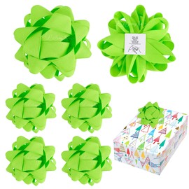 LiBongTa 4.5 Inch Lime Green Bow for Gift Grosgrain Ribbon Present Bow, Christmas Bow for Gift Wrapping, Decorative Bow, Self Adhesive Bows, Gift Bow Assortment, Pack of 6