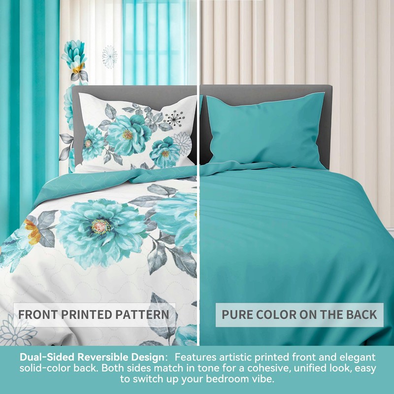 Queen Size Bedspread Set 9 Pieces, Sapphire Flower
