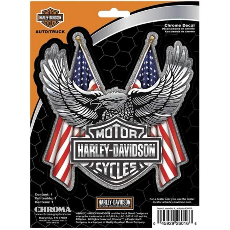 Harley-Davidson Chrome Bar & Shield Decal with Eagle & Flag
